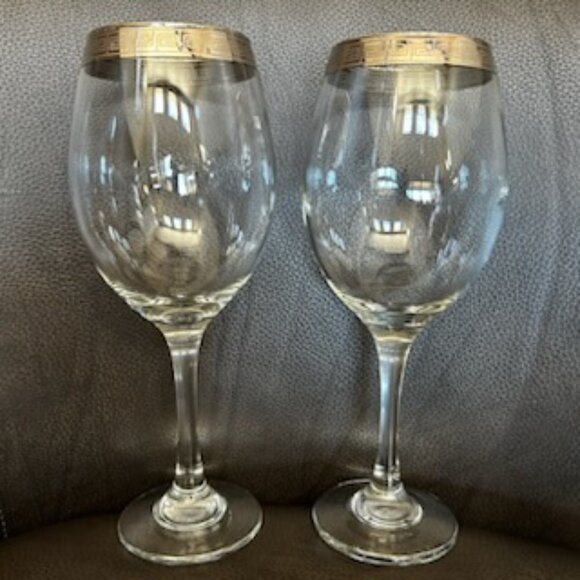 NWOT Vintage Italian Crystal Wine Champagne Glasses With Gold Trim Greek Design - Picture 5 of 13